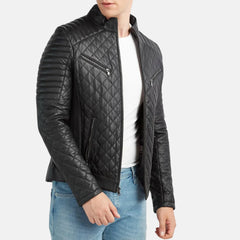 Slim Fit Biker Style Quilted Leather Jacket