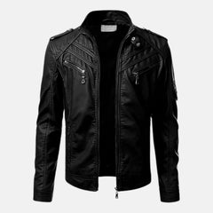 Apex Stand Collar Biker Leather Jacket