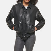 Faux Leather Lightweight Dad Bomber Flight Jacket Women