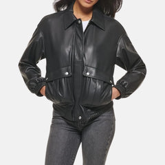 Faux Leather Lightweight Dad Bomber Flight Jacket Women