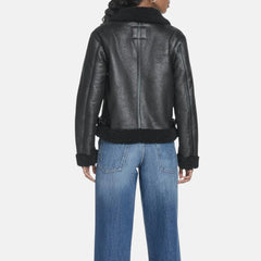 Faux Leather Shearling Aviator Jacket Women