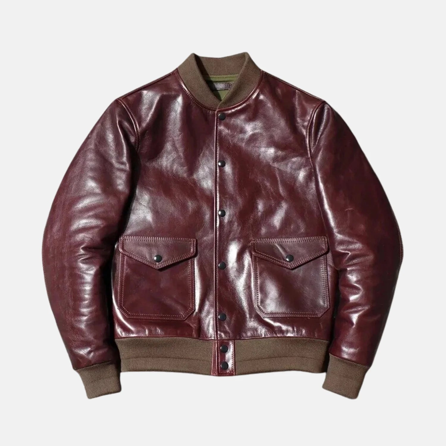 Men Burgundy Style A-2 Bomber Leather Fight Jacket