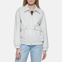 Faux Leather Lightweight Dad Bomber Flight Jacket Women