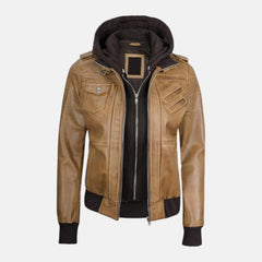 Casual Zip Style Women’s Hooded Leather Jacket