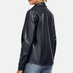 Aurora Slim Fit Button Down Women’s Leather Bomber Jacket
