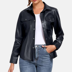 blue leather jacket