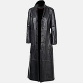 Stand Collar Black Leather Trench Coat