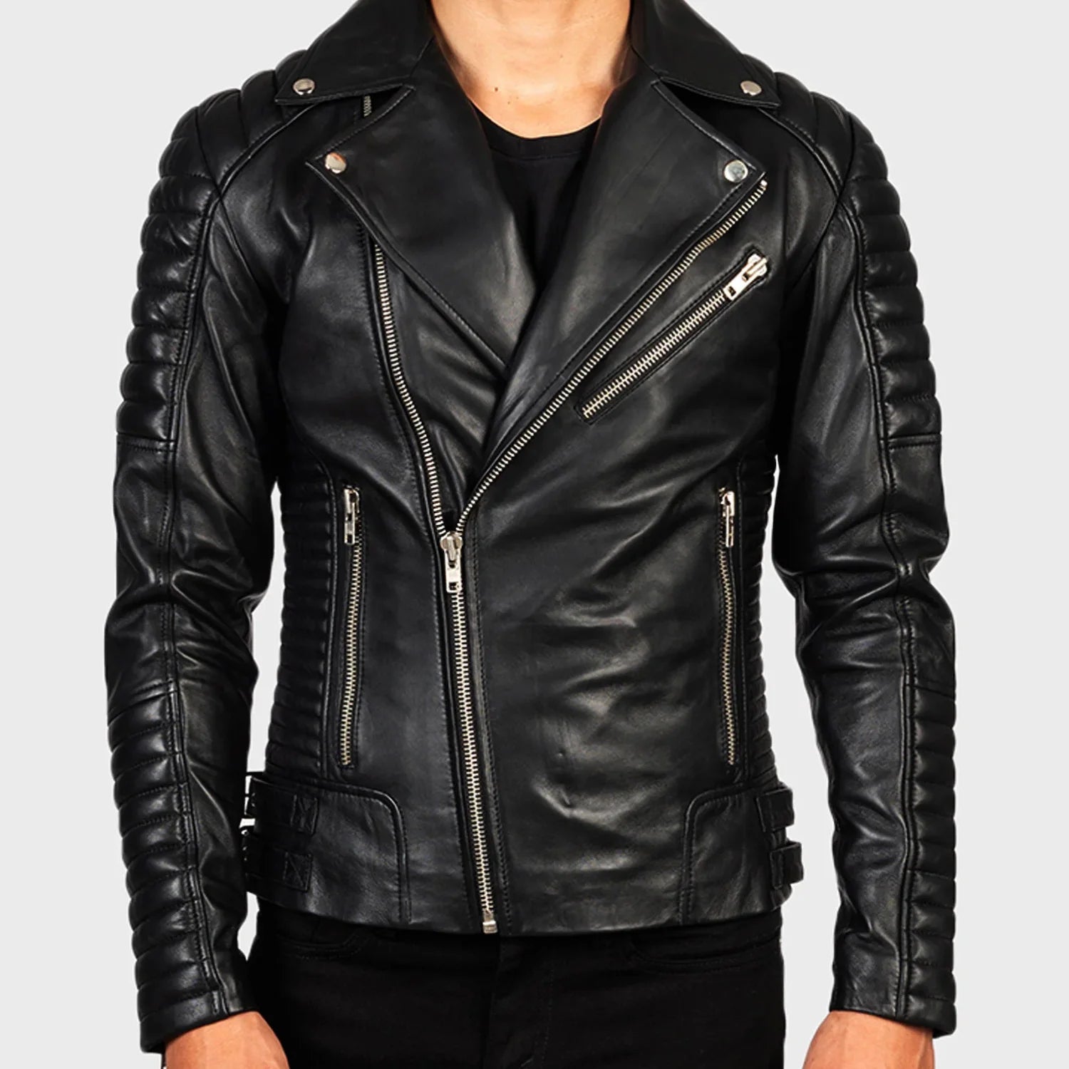Axaro Leather Quilted Biker Racer Jacket