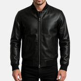 Trim & Snap Buttons Men's Leather Varsity Jacket
