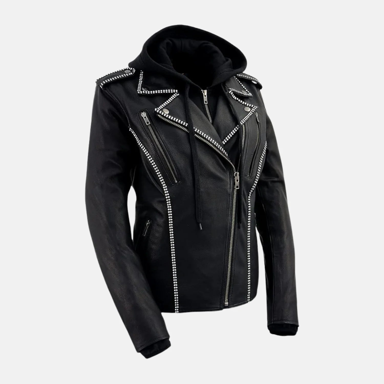 Hooded Moto Leather Jacket for Women