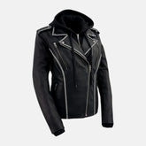Hooded Moto Leather Jacket for Women