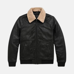 Bomia Shirt Collar Leather Bomber Jacket for Men