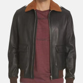 Angelo Black Leather Aviator Jacket