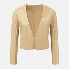 Celeste Collarless Open Front Women’s Leather Blazer Jacket