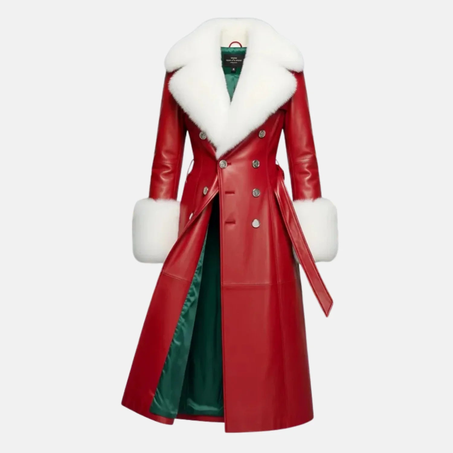 Christmas Red Leather Trench Coat Women