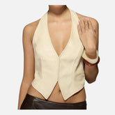 Claudette Asymmetrical Leather Corset Vest Halter Tank Top Party Outfit
