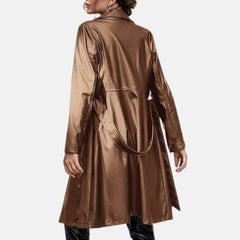 Women’s Leather Trench Coat Belted Loose Fit Open Front