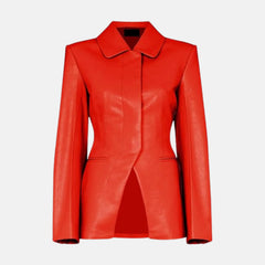 Colette One Button Lapel Collar Women’s Leather Blazer Jacket
