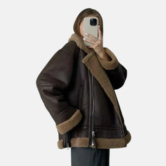 Leather Shearling Aviator Jacket Women