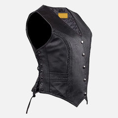 Dominique Concealed Carry Women’s Leather Vest Side Laced Finish