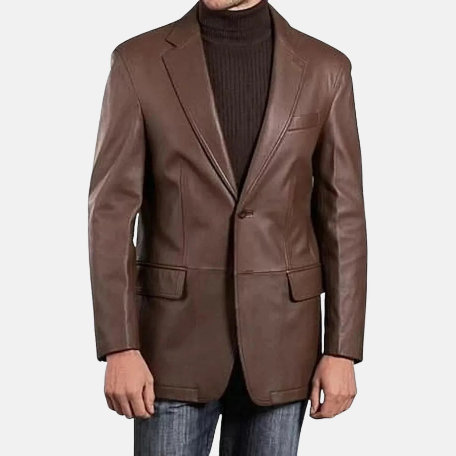 Dovenzio Slim fit brown leather blazer jacket