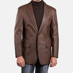 Dovenzio Slim fit brown leather blazer jacket