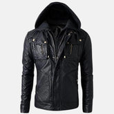 Removable Hood Men's Leather Hoodie Jacket