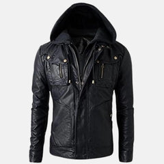 Removable Hood Men's Leather Hoodie Jacket