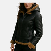 Women’s Fur Shearling Hoodie Leather Jacket