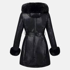 Elegance Women Furry Long Leather Coat