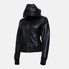 Emberlyn Hooded Leather Bomber Jacket for Women