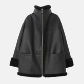 Faux Leather Fur Shearling Aviator Jacket