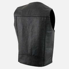 Men's Black Classic Club Style Motorcycle Leather Vest