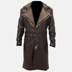 Fenrico Waist Belted Brown Leather Trench Coat