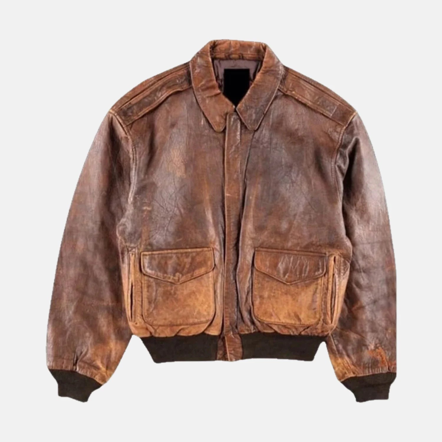 Style Military Leather Fight Jacket Distressed Bomber