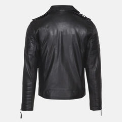 Quilted Sleeves Leather Zipper Coat