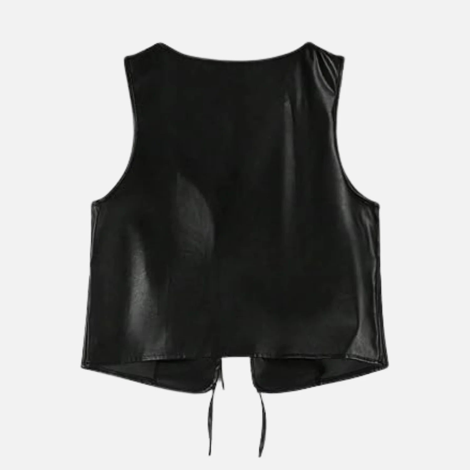 V-Neck Sleeveless Women’s Leather Outerwear Jacket