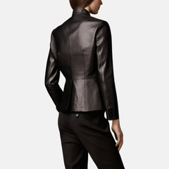 Lucienne One-Button Slim Fit Women’s Leather Blazer Jacket