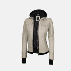 Lyra Lagoon Women's Hooded Leather Jacket with Removable Hood