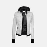 Lyra Lagoon Women's Hooded Leather Jacket with Removable Hood