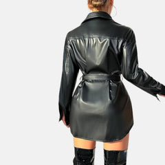 Women’s Leather Trench Coat Belted Open Front Style