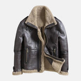 Aviator Shearling Leather Jacket with Detachable Hood