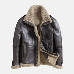 Aviator Shearling Leather Jacket with Detachable Hood
