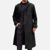 Mens Double Breasted Notched Lapel Leather Duster