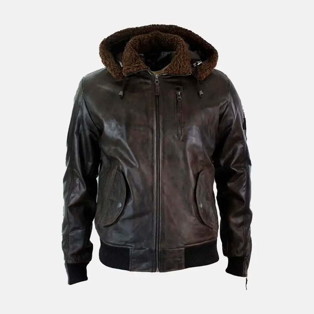 Mens Furry Leather Jacket With Hoodie