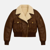 Flight Leather Aviator Jacket With Shearling Collar