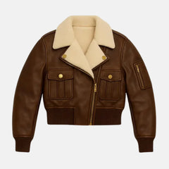 Flight Leather Aviator Jacket With Shearling Collar