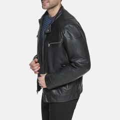 Removable Hoodie Biker Style Mens Leather Jacket