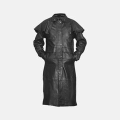 Mystic Noir Black Leather Duster Coat Men