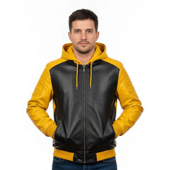 Black & Yellow Gothic Style Mens Hooded Jacket